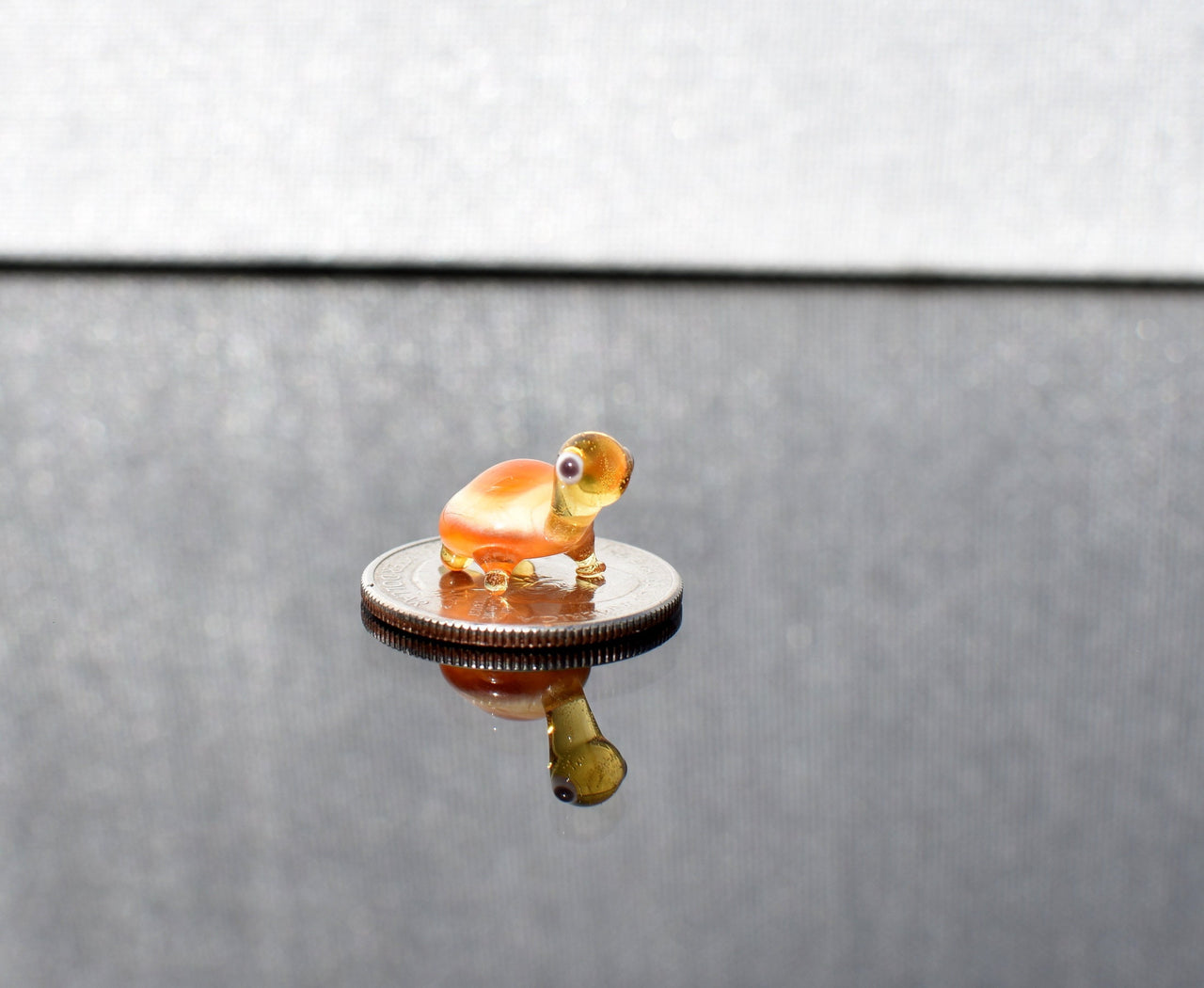 Tiny Glass Turtle Figurine: Cream Orange Miniature