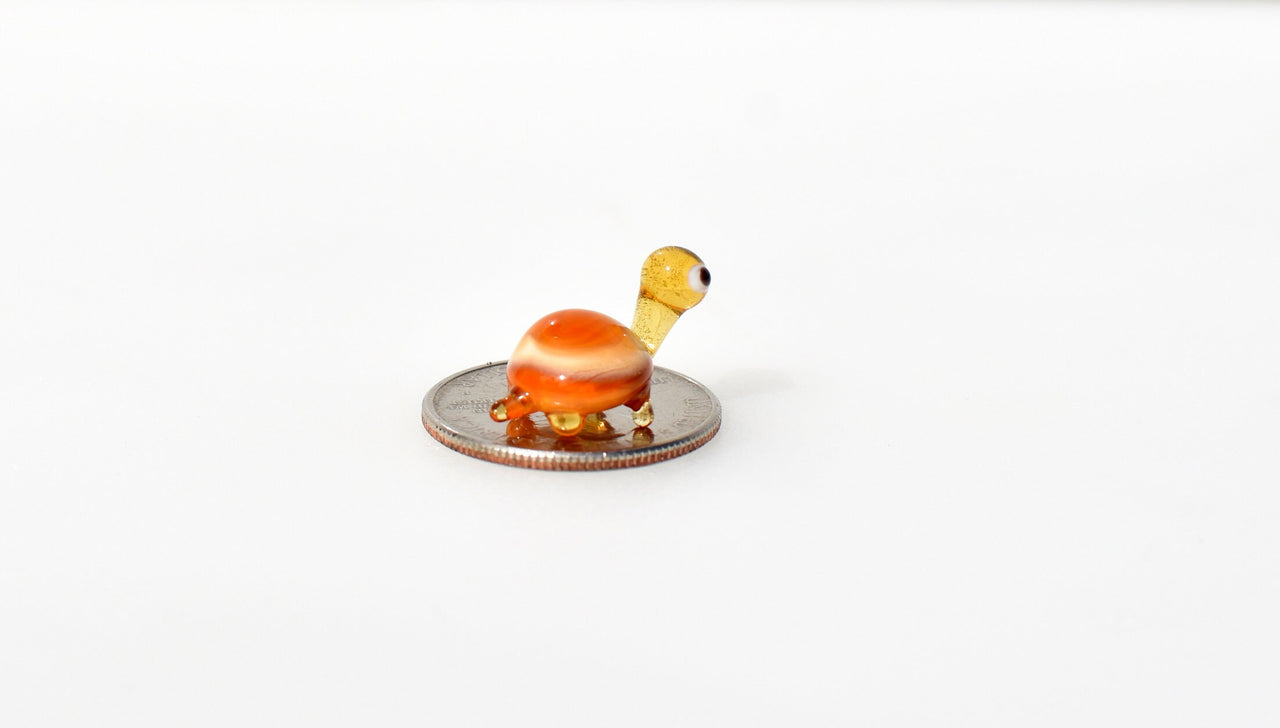 Tiny Glass Turtle Figurine: Cream Orange Miniature