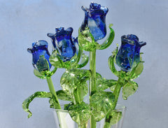 Handmade Blue Glass Rose, Flame work Sculpture, Art Glass Gift