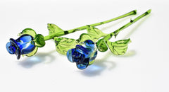 Handmade Blue Glass Rose, Flame work Sculpture, Art Glass Gift