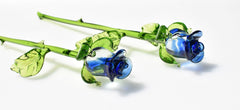 Handmade Blue Glass Rose, Flame work Sculpture, Art Glass Gift