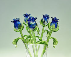 Handmade Blue Glass Rose, Flame work Sculpture, Art Glass Gift