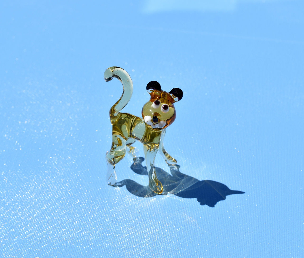 Glass Tiger Cub Figurine – Hand Blown Baby Animal Sculpture – Wild Jungle Gift Decor