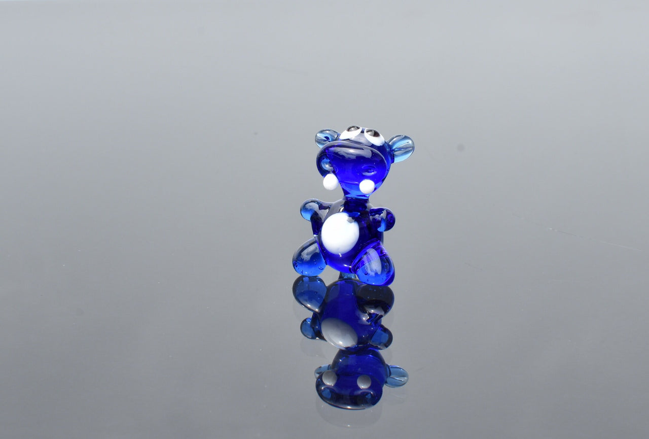 Lampwork Glass Hippo Figurine: Blue Miniature Sculpture
