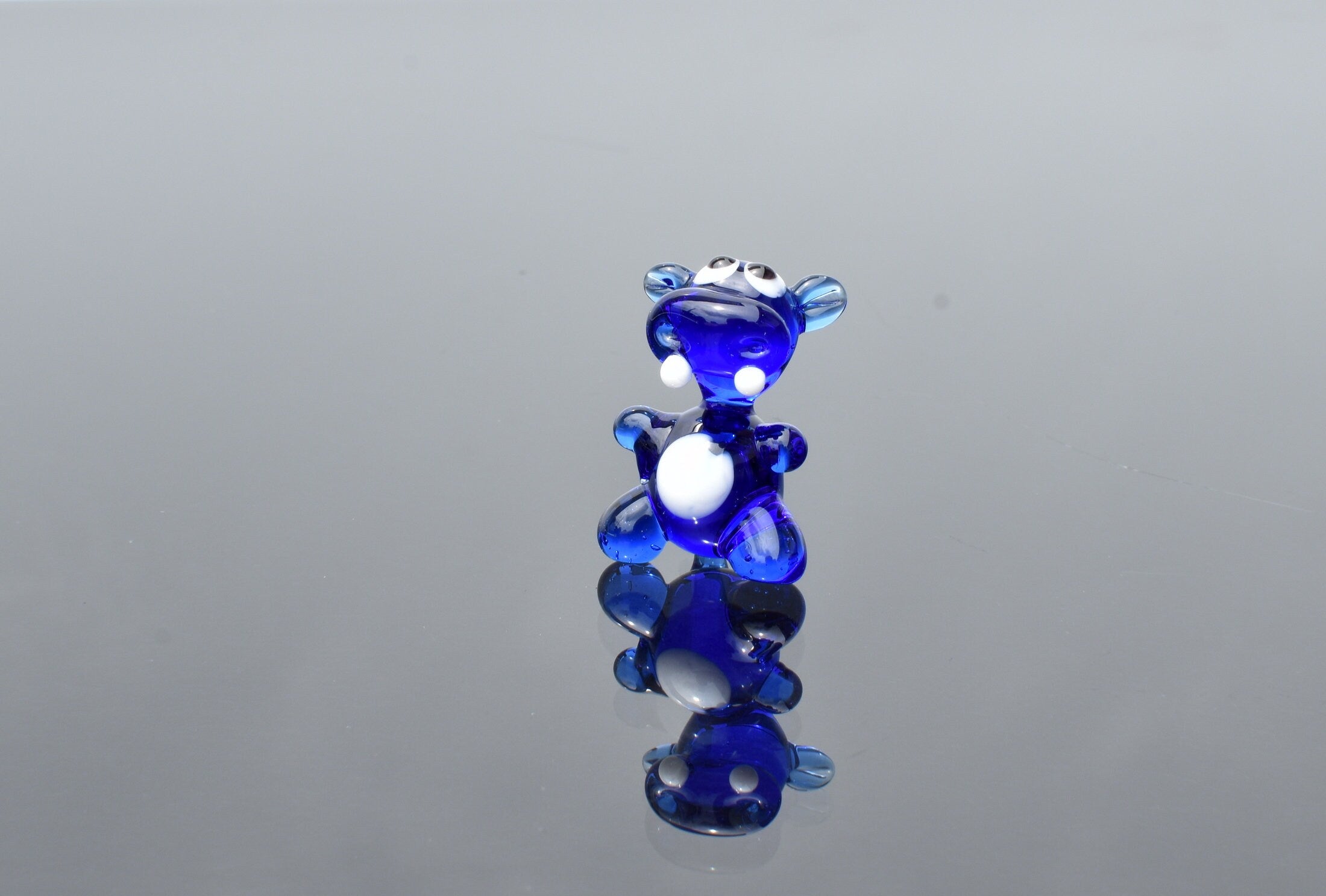 Lampwork Glass Hippo Figurine: Blue Miniature Sculpture