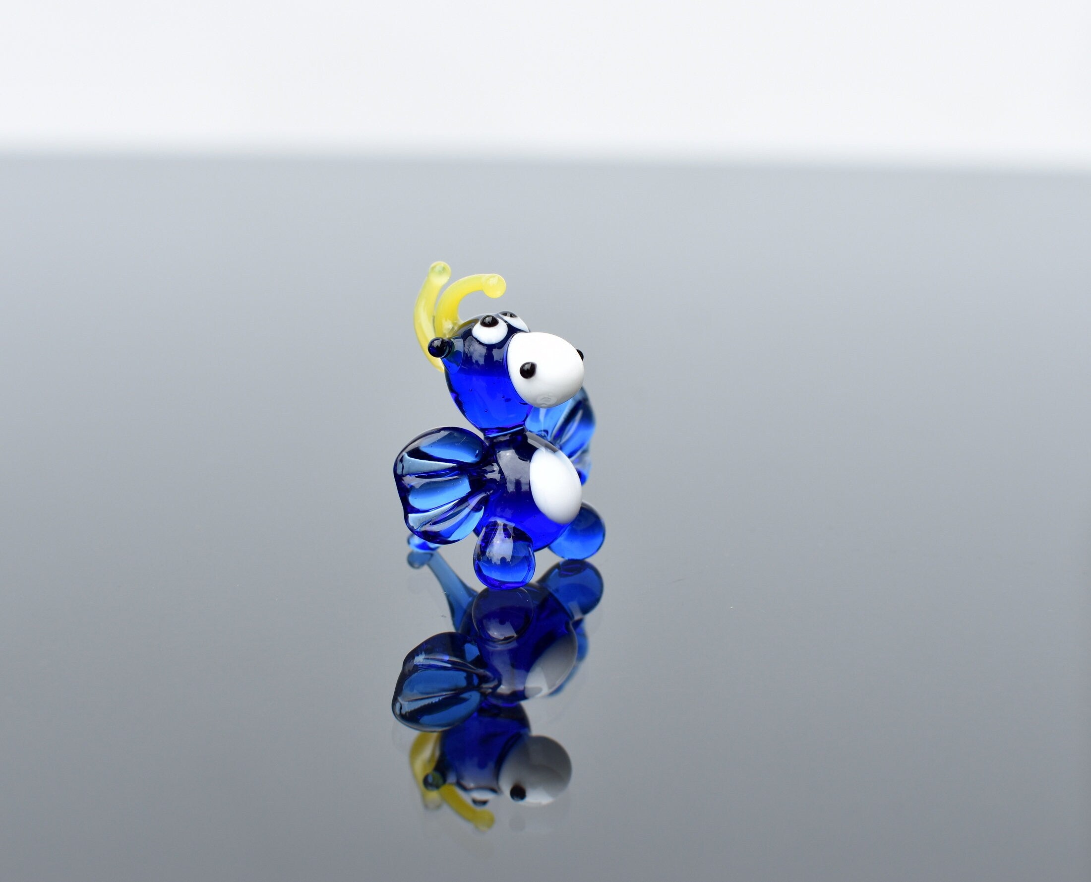 Tiny Blue Glass Dragon Figurine: Handmade Art Glass Sculpture