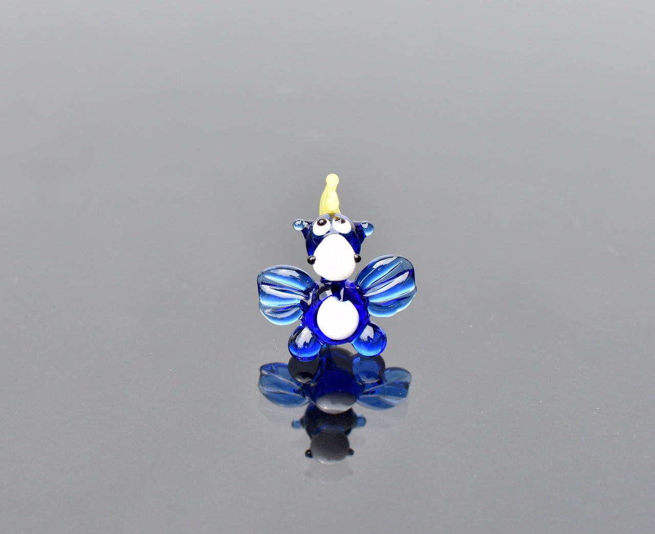 Tiny Blue Glass Dragon Figurine: Handmade Art Glass Sculpture
