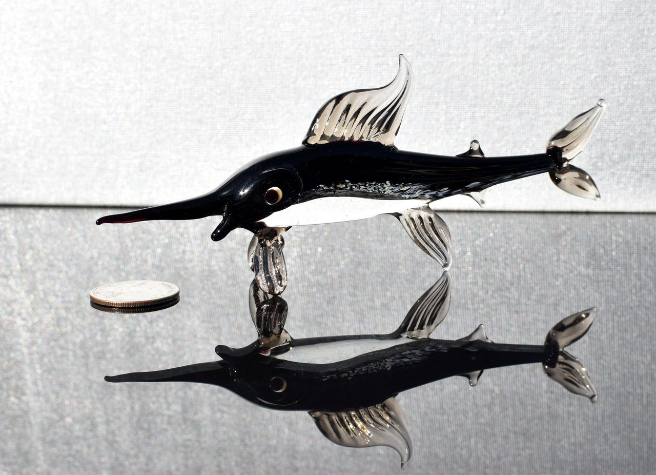 Handmade Glass Marlin Figurine: Collectible Art Glass Fish, 6 Inch