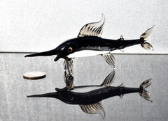 Handmade Glass Marlin Figurine: Collectible Art Glass Fish, 6 Inch
