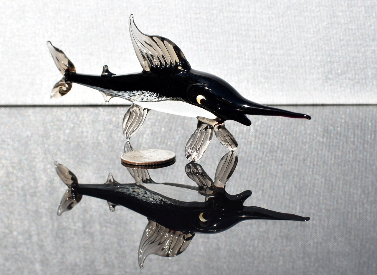 Handmade Glass Marlin Figurine: Collectible Art Glass Fish, 6 Inch