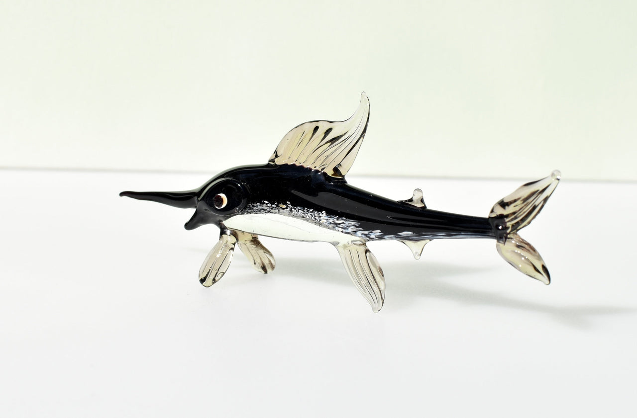 Handmade Glass Marlin Figurine: Collectible Art Glass Fish, 6 Inch