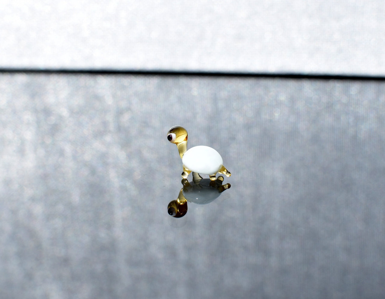 White Glass Turtle Miniature: Whimsical Tiny Figurine