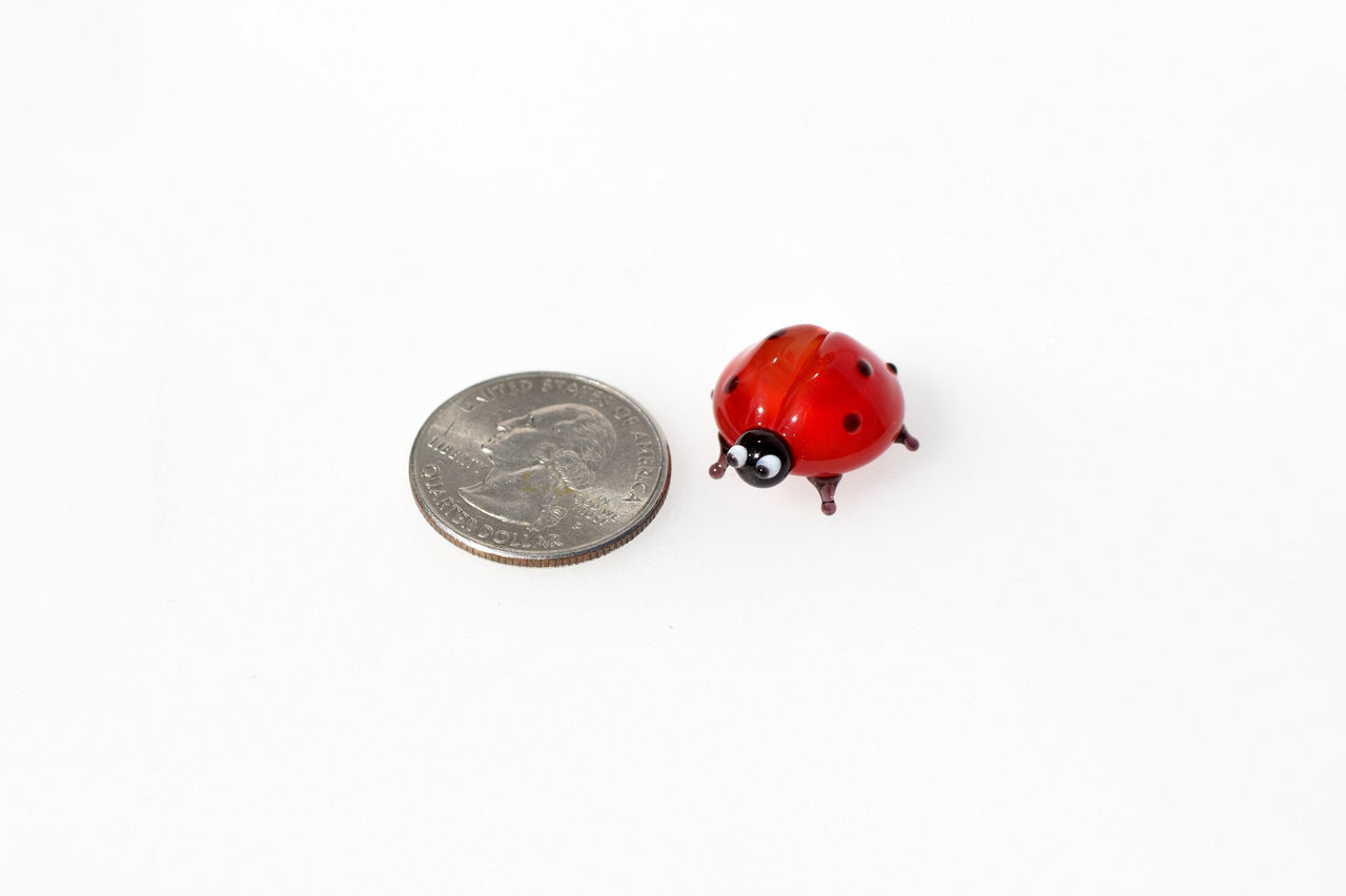 Hand-Blown Glass Ladybug Figurine: Red Insect Sculpture, Nature Lover Gift.