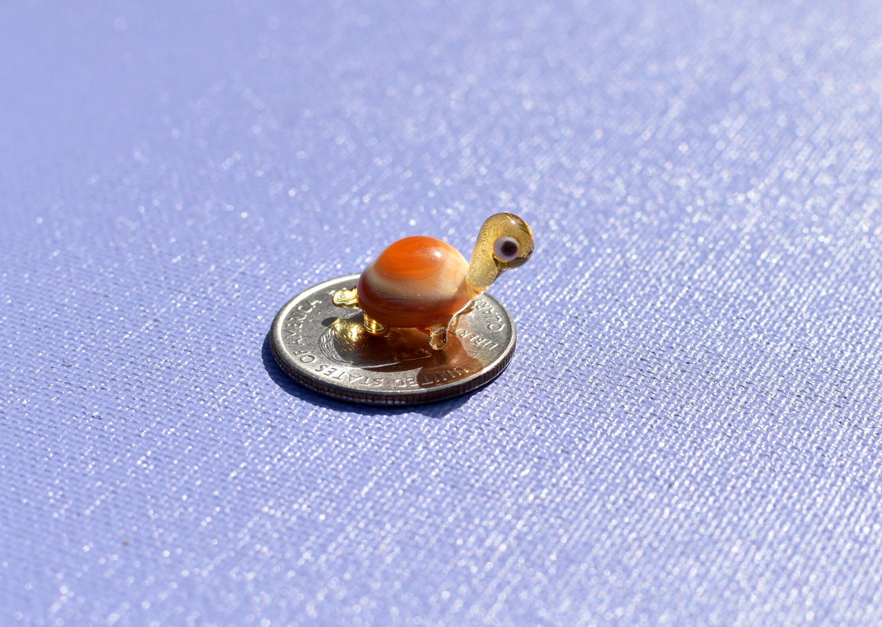 Tiny Glass Turtle Figurine: Cream Orange Miniature