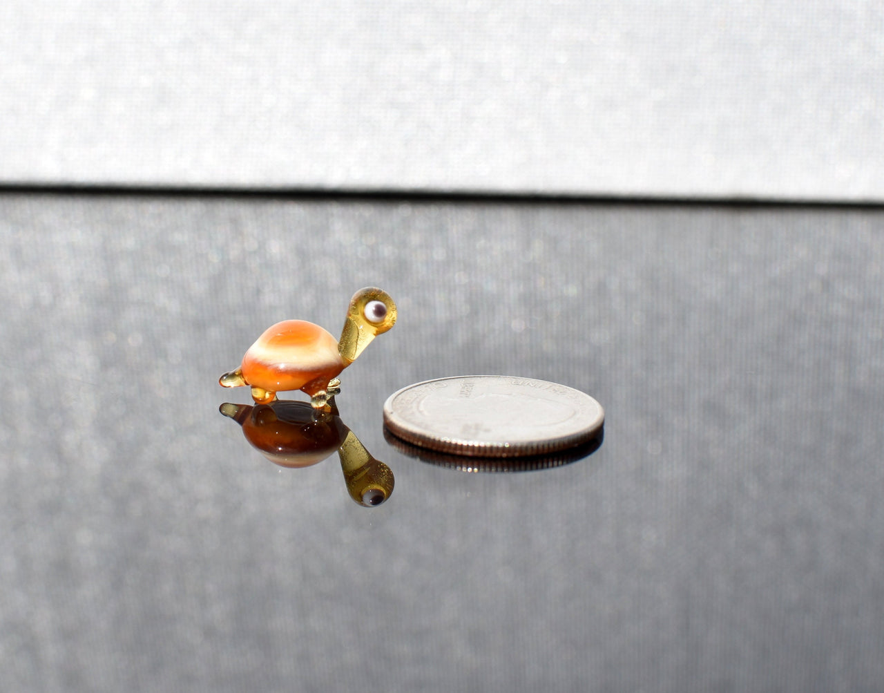 Tiny Glass Turtle Figurine: Cream Orange Miniature