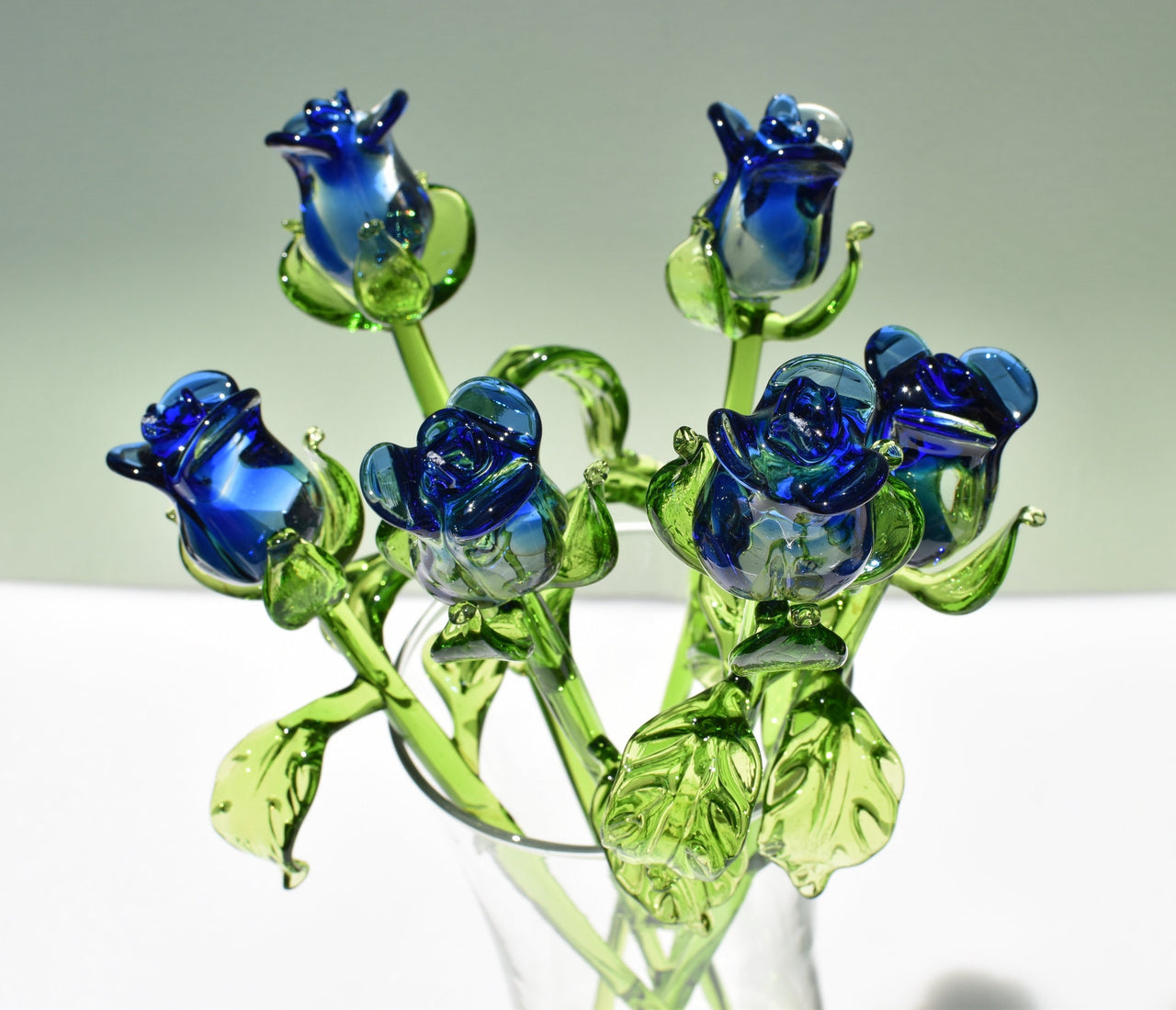 Handmade Blue Glass Rose, Flame work Sculpture, Art Glass Gift
