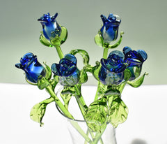 Handmade Blue Glass Rose, Flame work Sculpture, Art Glass Gift