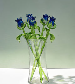 Handmade Blue Glass Rose, Flame work Sculpture, Art Glass Gift