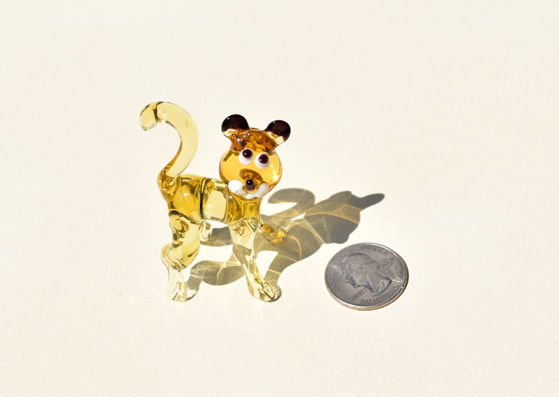 Glass Tiger Cub Figurine – Hand Blown Baby Animal Sculpture – Wild Jungle Gift Decor