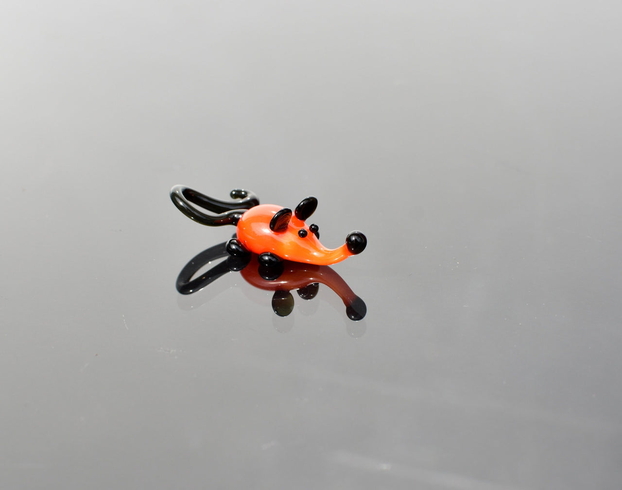 Orange Glass Mouse: Whimsical Lampwork Miniature Figurine