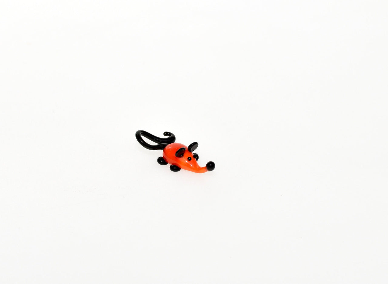 Orange Glass Mouse: Whimsical Lampwork Miniature Figurine