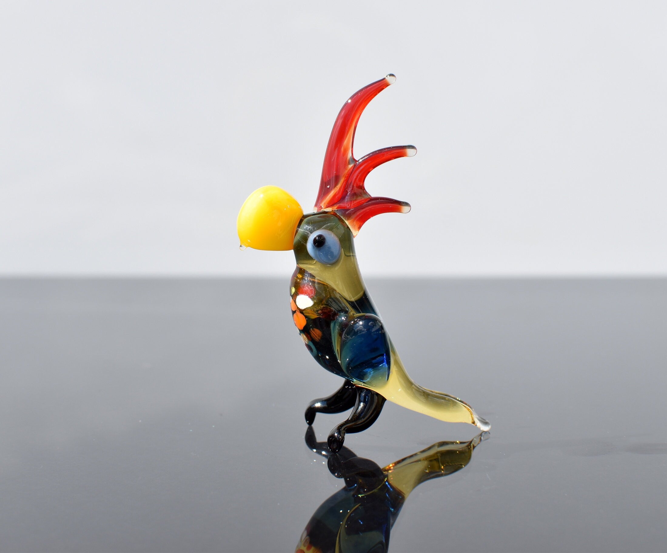 Handmade Glass Parrot Figurine, Whimsical Sculpture, Flame Work