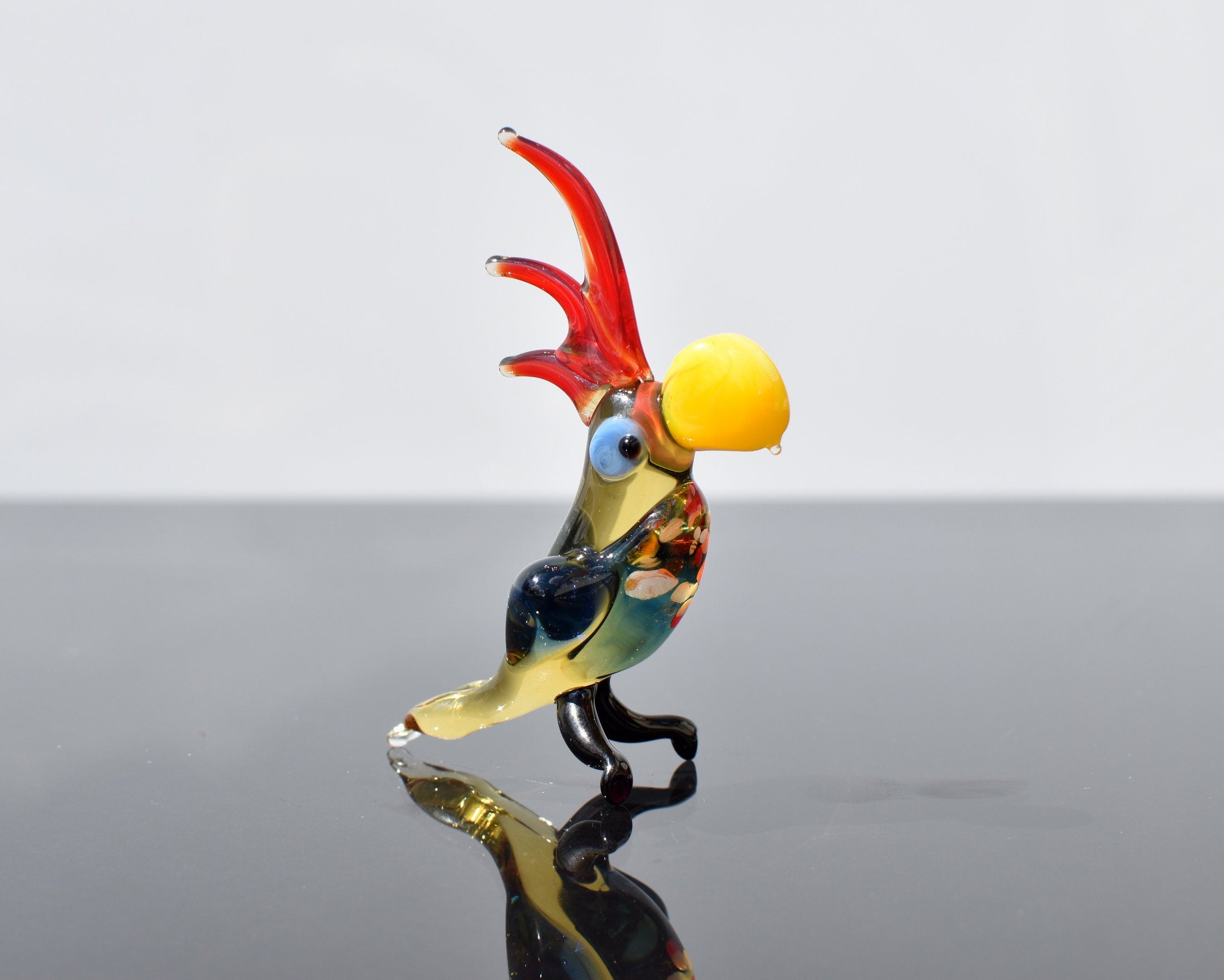 Handmade Glass Parrot Figurine, Whimsical Sculpture, Flame Work