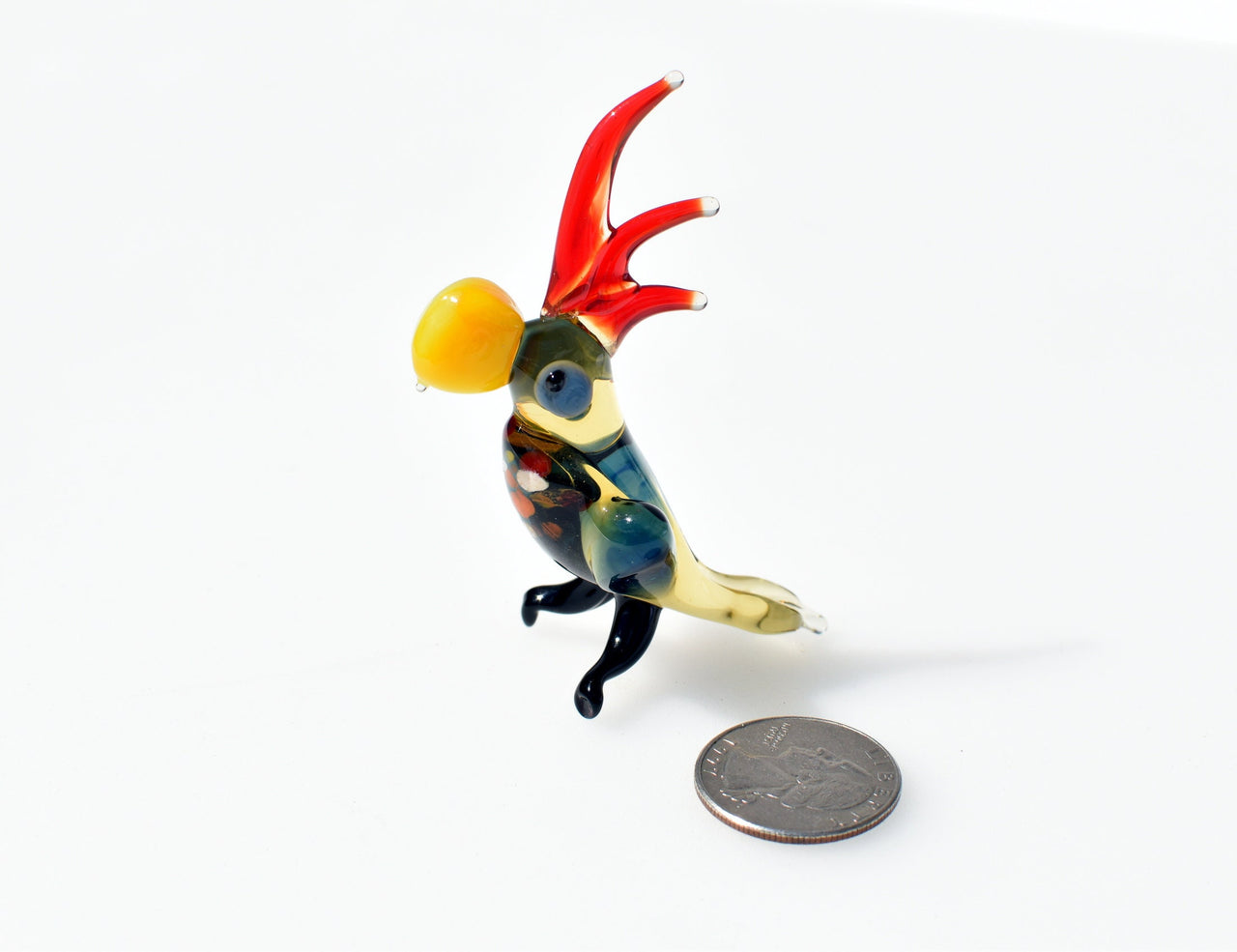 Handmade Glass Parrot Figurine, Whimsical Sculpture, Flame Work