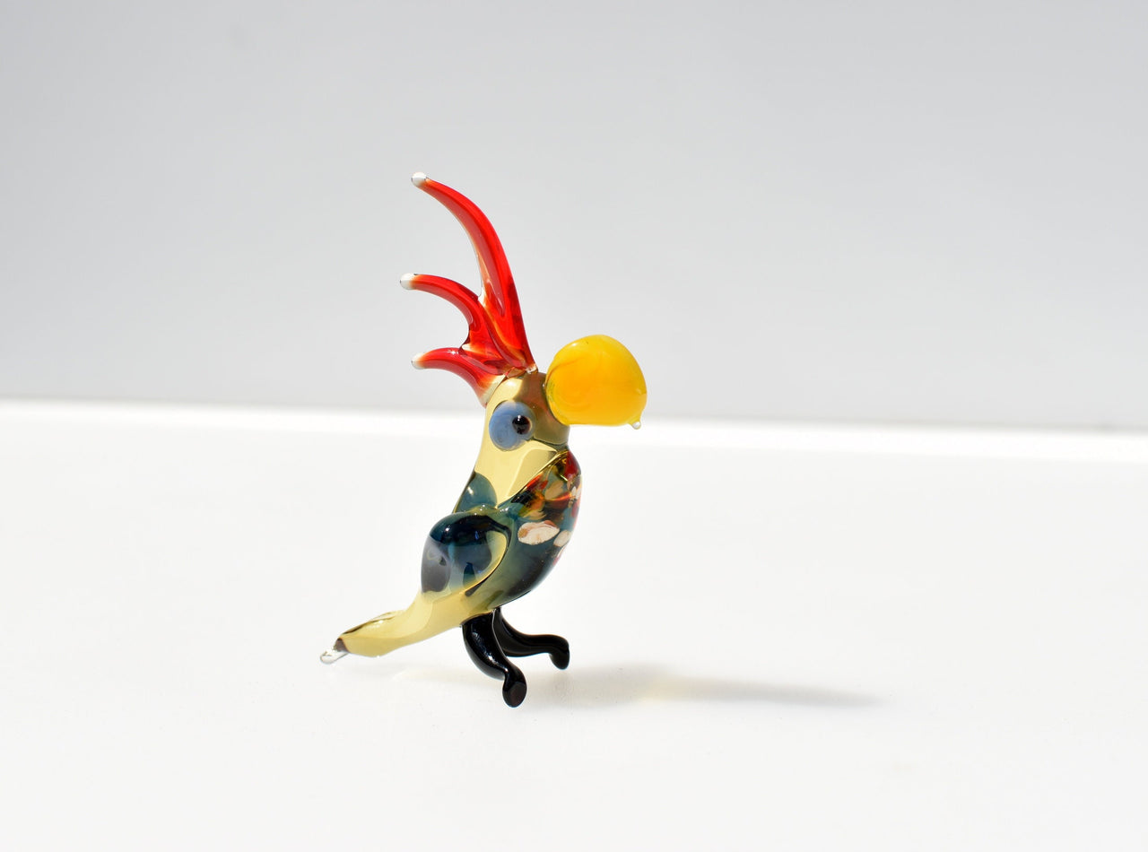 Handmade Glass Parrot Figurine, Whimsical Sculpture, Flame Work