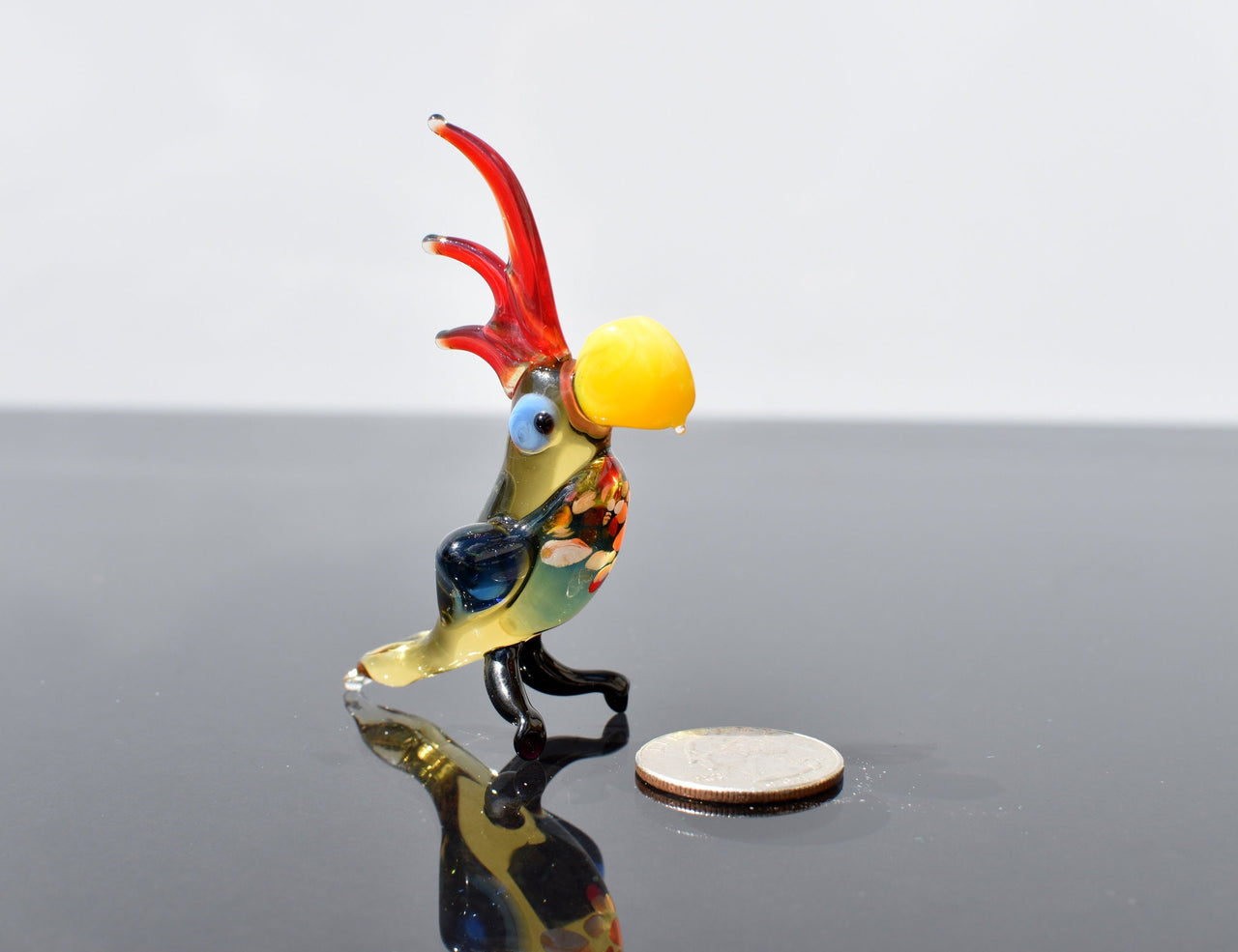 Handmade Glass Parrot Figurine, Whimsical Sculpture, Flame Work