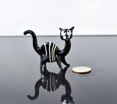 Handmade Black & White Striped Glass Cat Figurine: Art Glass Sculpture