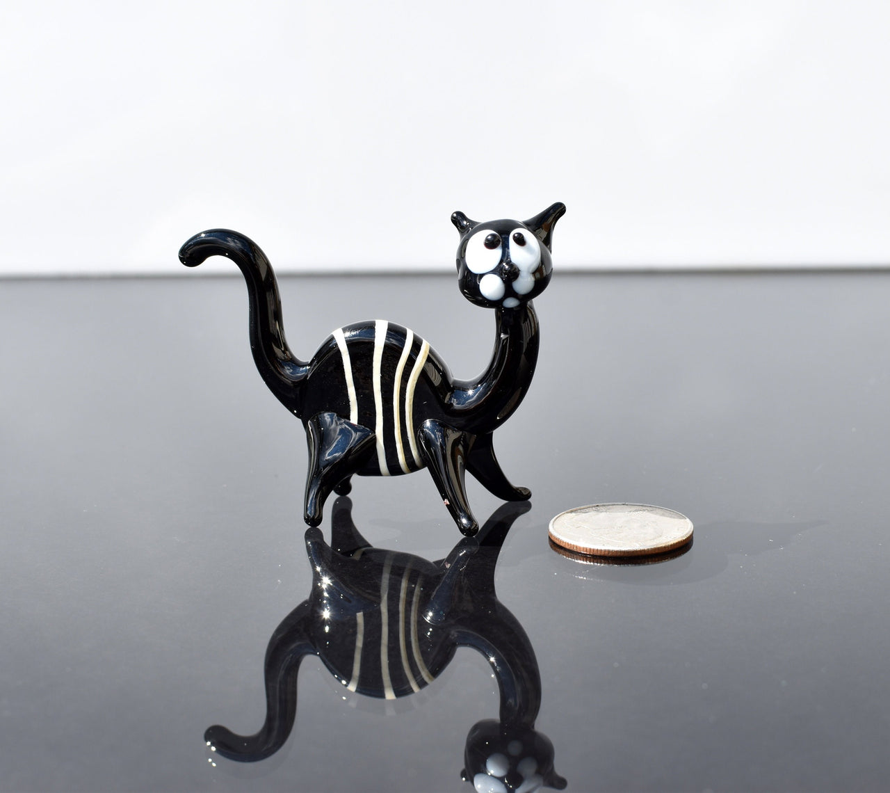 Tiny Glass Animals, Black Cat, Mini Glass Animals, Glass Cat Figurine, Black Cat Statue, Cat Figure, Cat Art, Glass Sculpture, Art