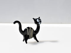 Handmade Black & White Striped Glass Cat Figurine: Art Glass Sculpture