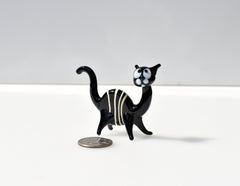 Handmade Black & White Striped Glass Cat Figurine: Art Glass Sculpture