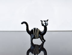 Handmade Black & White Striped Glass Cat Figurine: Art Glass Sculpture