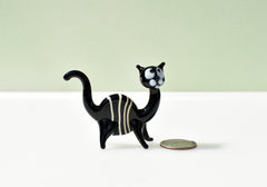 Handmade Black & White Striped Glass Cat Figurine: Art Glass Sculpture