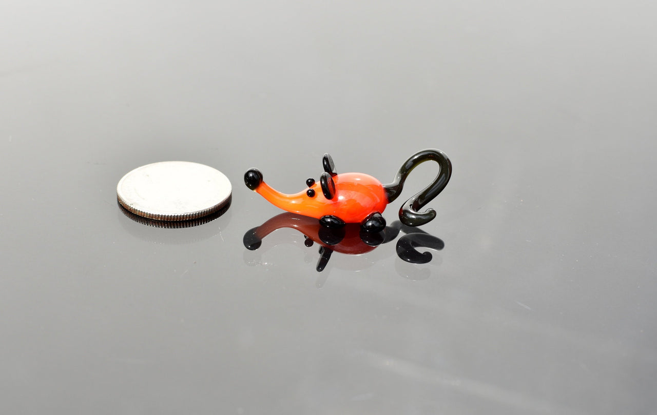 Orange Glass Mouse: Whimsical Lampwork Miniature Figurine