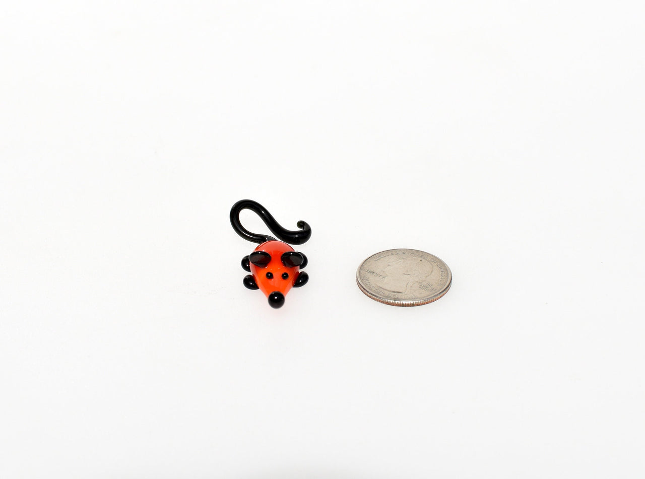 Orange Glass Mouse: Whimsical Lampwork Miniature Figurine