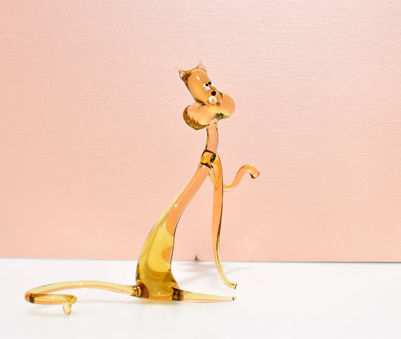Amber Glass  Yoga Cat, whimsical  cheerful character  for your glass menagerie.