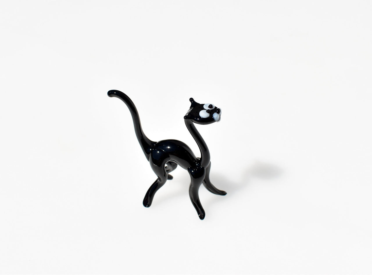 Handmade Glass Black Cat Figurine: Whimsical Art Glass Sculpture