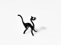 Handmade Glass Black Cat Figurine: Whimsical Art Glass Sculpture