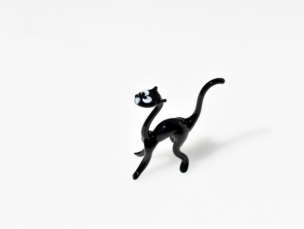 Handmade Glass Black Cat Figurine: Whimsical Art Glass Sculpture