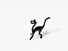 Handmade Glass Black Cat Figurine: Whimsical Art Glass Sculpture