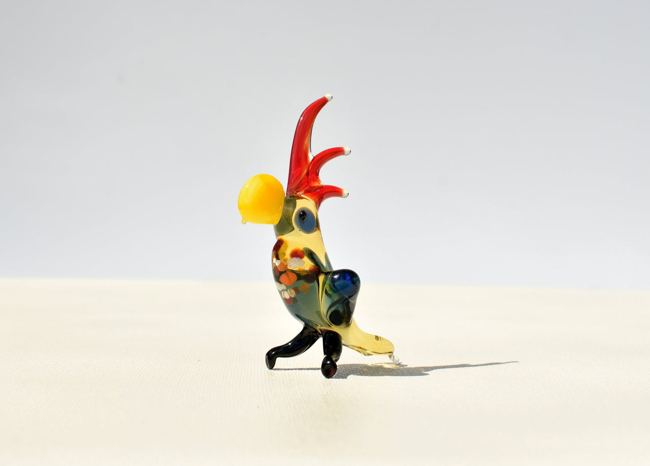 Handmade Glass Parrot Figurine, Whimsical Sculpture, Flame Work