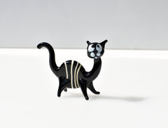 Handmade Black & White Striped Glass Cat Figurine: Art Glass Sculpture