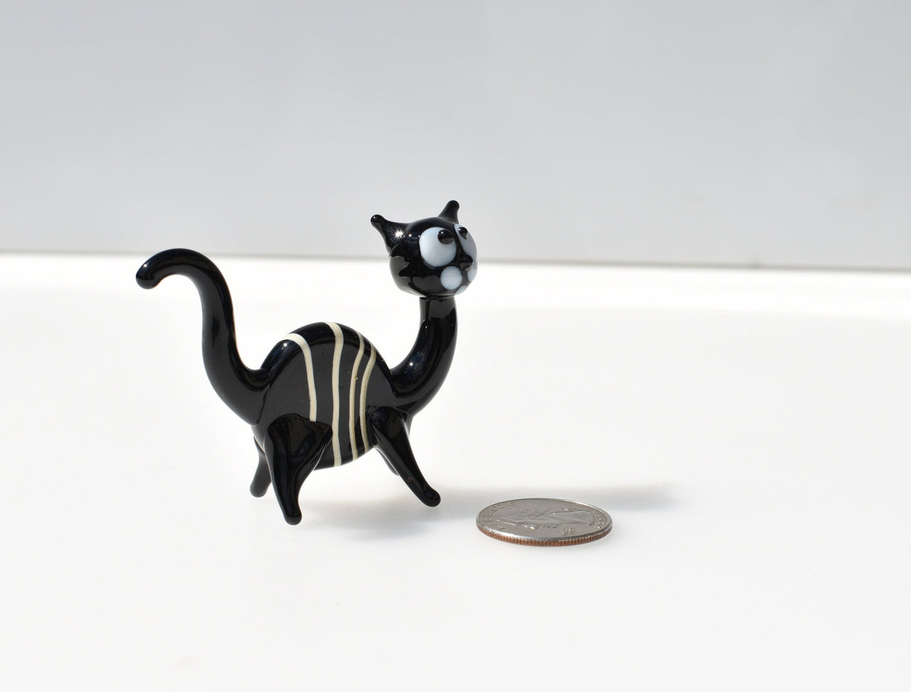 Handmade Black & White Striped Glass Cat Figurine: Art Glass Sculpture