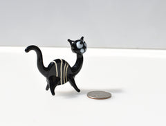 Handmade Black & White Striped Glass Cat Figurine: Art Glass Sculpture
