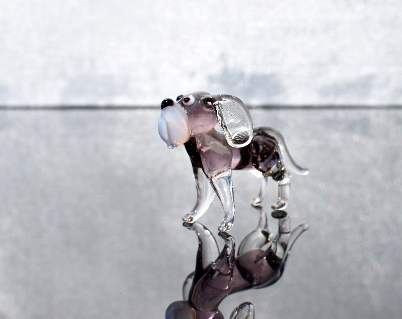 Glass Dog Figurine, Purple Beagle Dog Statue, Glass Animals, Beagle, Bearded Dog, Glass Dog, Amethyst Glass