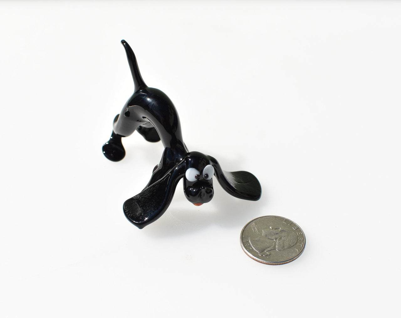 Handmade Black Spaniel Glass Figurine: Collectible Dog Statue