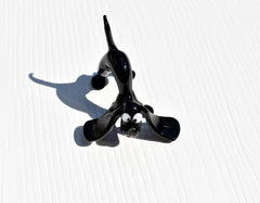 Handmade Black Spaniel Glass Figurine: Collectible Dog Statue